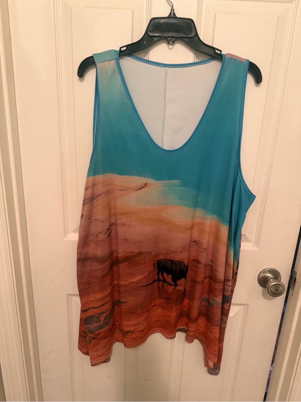 Sleeveless Desert Print Tank Top in Teal and Rust and matching pants